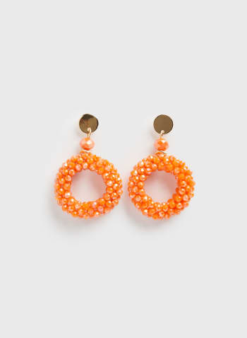 Boucles d'oreilles pendantes à anneaux perlés, Orange