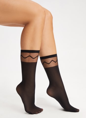 Mura - Embroidered Anklet Socks, Black