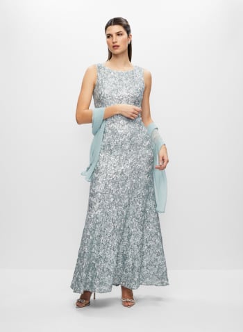 Lace & Sequin Sleeveless Evening Dress, Ibizia Blue 