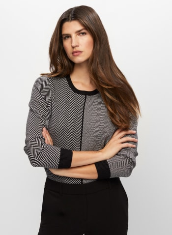 Herringbone Contrast Sweater, Black Pattern