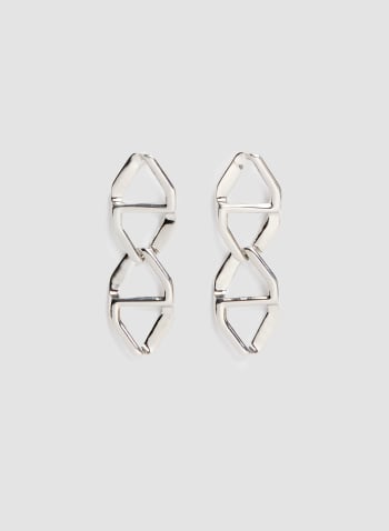 Two Tier Geometric Dangle Earrings, Silver
