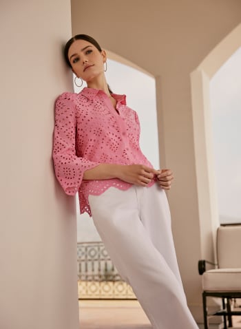 Embroidered Eyelet Blouse, Pink