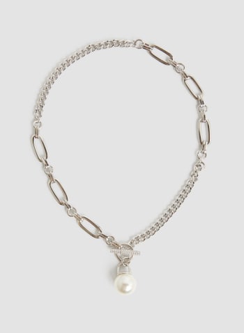 Mixed Chain Pearl Necklace, Silver