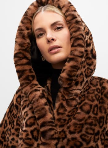 Leopard Print Faux Fur Coat, Brown