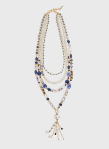 Collier multi rangs à perles et billes, Motif bleu