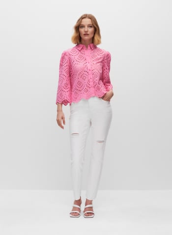 Embroidered Eyelet Blouse, Pink