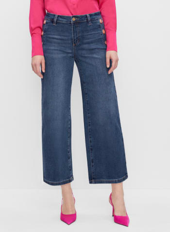 Essential Button Detail Culotte Jeans, Blue