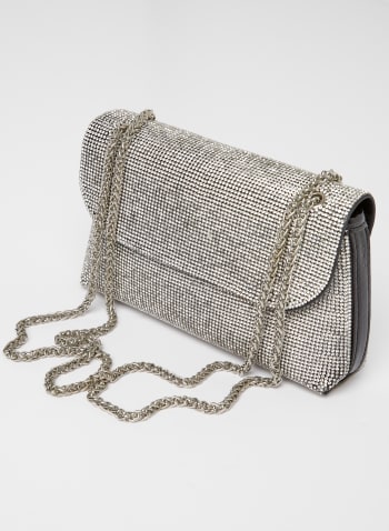 Double Strap Crystal Clutch, Silver