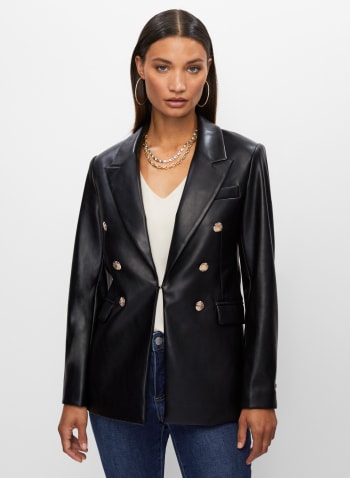 Vegan Leather Button Detail Jacket, Black