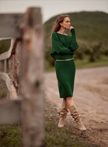 Dolman Sleeve Sweater Dress, Green