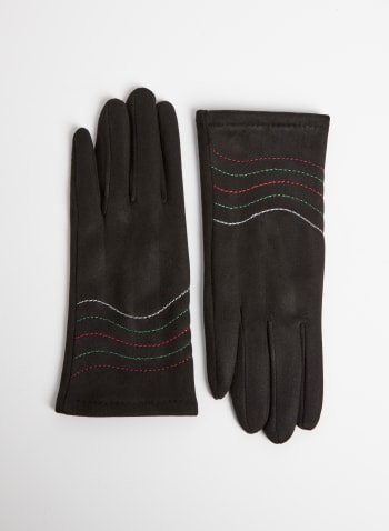 Stitch Detail Faux Suede Gloves, Black