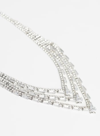 Triple Row Crystal Necklace, Silver