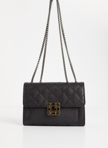 Stone Detail Quilted Clutch, Black