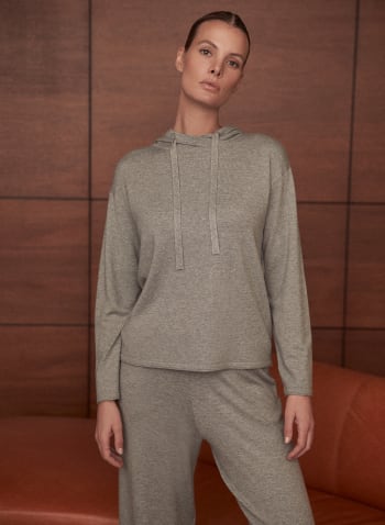 Hooded Mock Neck Sweater, Silver Mist Mix