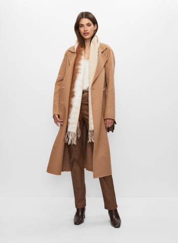 Double-Breasted Wool Long Coat, Camel