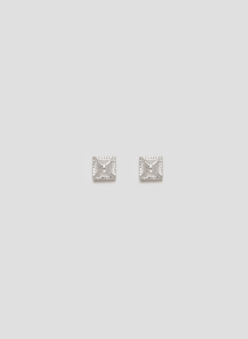 Boucles d'oreilles à zircon cubique et cristaux, Argent