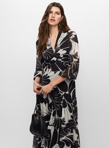Two-Tone Floral Dress, Black Pattern