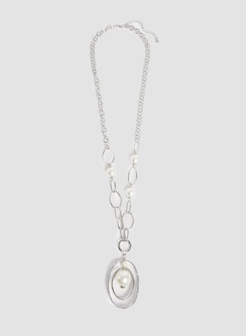 Collier long à anneaux et perles, Blanc perle