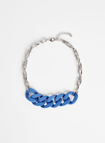 Rubber Chain Link Necklace, Blue