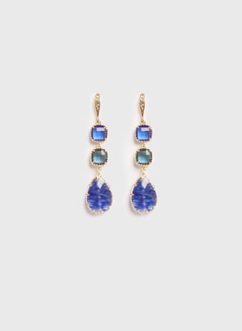 Faceted Stone Dangle Earrings, Cool Blue