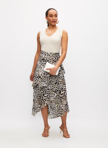 Leopard Print Tiered Skirt, Black Pattern