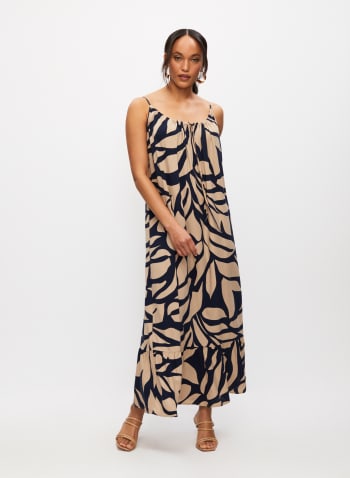 Tonal Leaf Print Maxi Dress, Blue Pattern