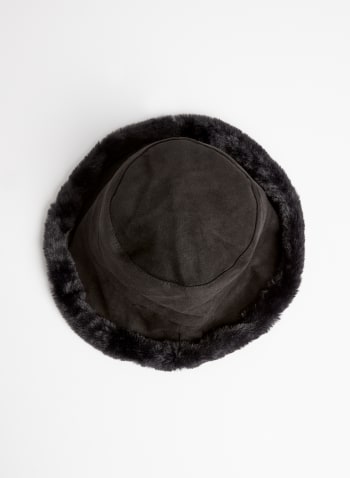 Reversible Faux Suede Bucket Hat, Black