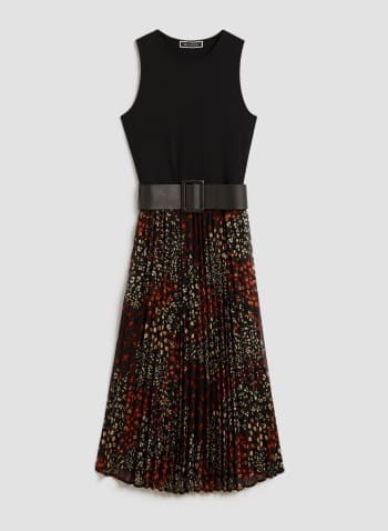Ribbed Floral Print Dress, Black Pattern