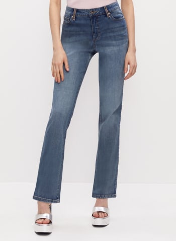 Jewel Detail Straight Leg Jeans, Blueberry