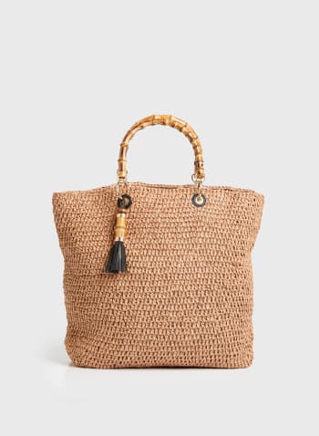 Straw & Bamboo Tote, Camel