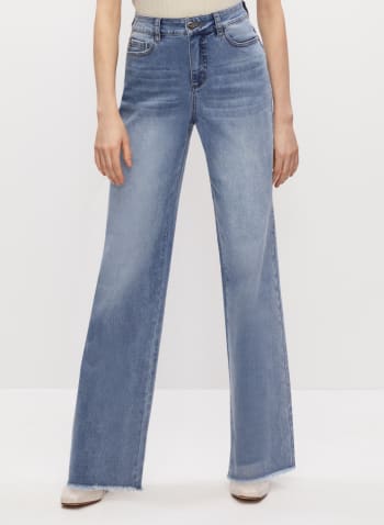 Wide Leg Distressed Detail Jeans, Blueberry