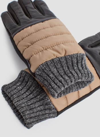 Quilted Two Tone Gloves, Khaki