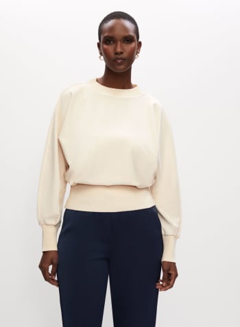 Fitted Hem Crewneck Top, Off White