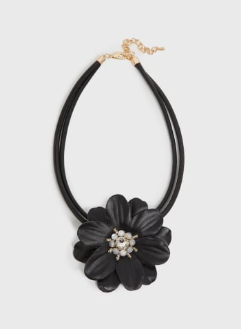 Collier court à large pendentif fleur, Noir