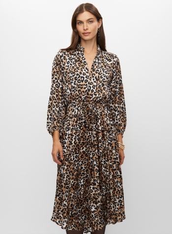 Pleated Leopard Print Dress, Black Pattern