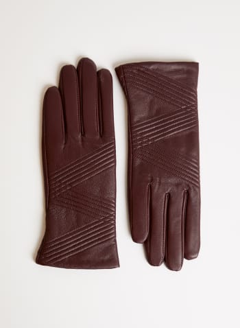 Zigzag Detail Leather Gloves, Pink