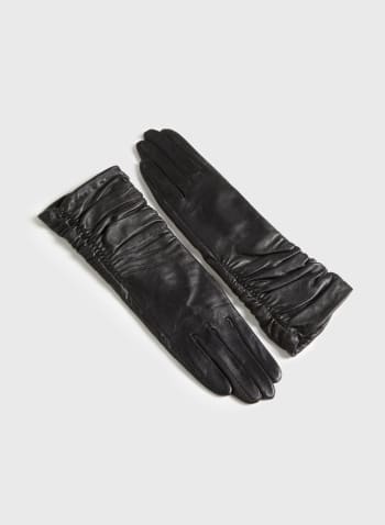 Ruched Long Leather Gloves, Coconut 