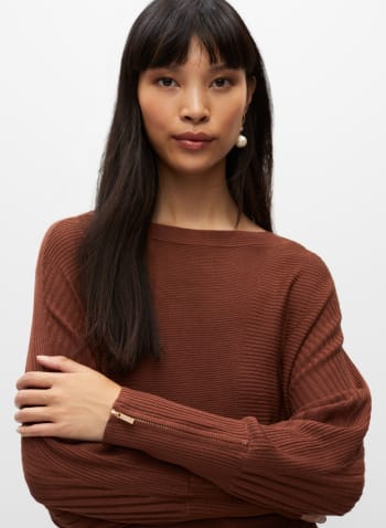 Zip Detail Sweater, Brown