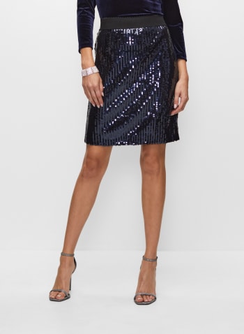 Sequin Pull-On Skirt, Deep Sapphire