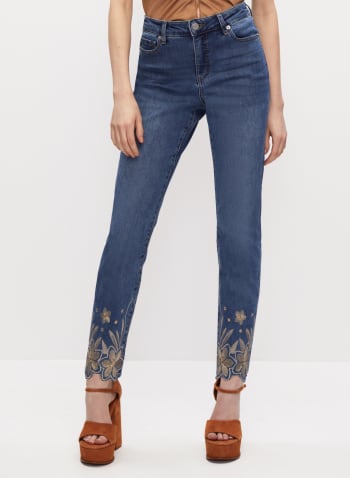 Embroidered Detail Jeans, Blue