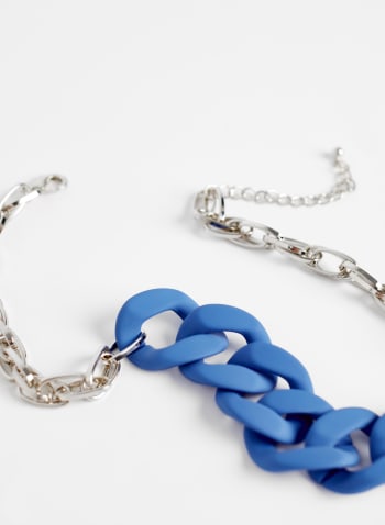 Collier à anneaux et chaîne argentée, Bleu