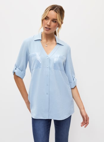 Sequin Pocket Shirt, Stream Blue