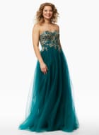 Beaded Corset Detail Gown, Petro Blue