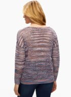 Open-Stitch V-Neck Sweater, Blue Pattern
