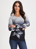 Graphic Print Scoop Neck Sweater, Grey Pattern
