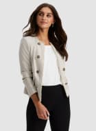 Textured Linen Collarless Jacket, White Pattern