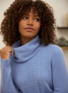 Cowl Neck Cable Knit Sweater, Powder Blue