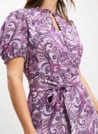 Puff Sleeve Paisley Print Dress, Purple Pattern