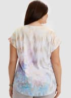 Abstract Floral Print Tee, Purple Pattern