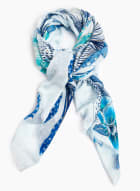 Foulard à motif floral, pois et inserts métallisés, Motif bleu